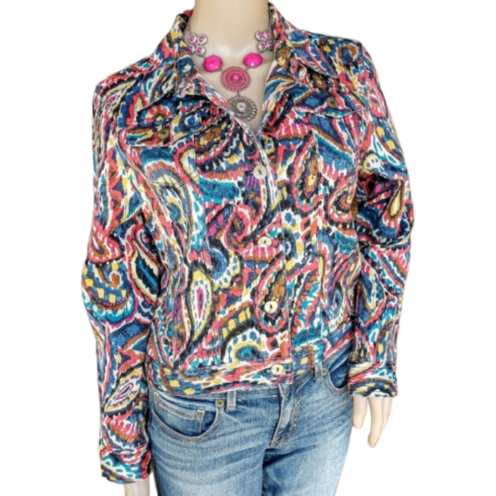 Ruby Rd. Petite Multi Colored Paisley Printed But… - image 1